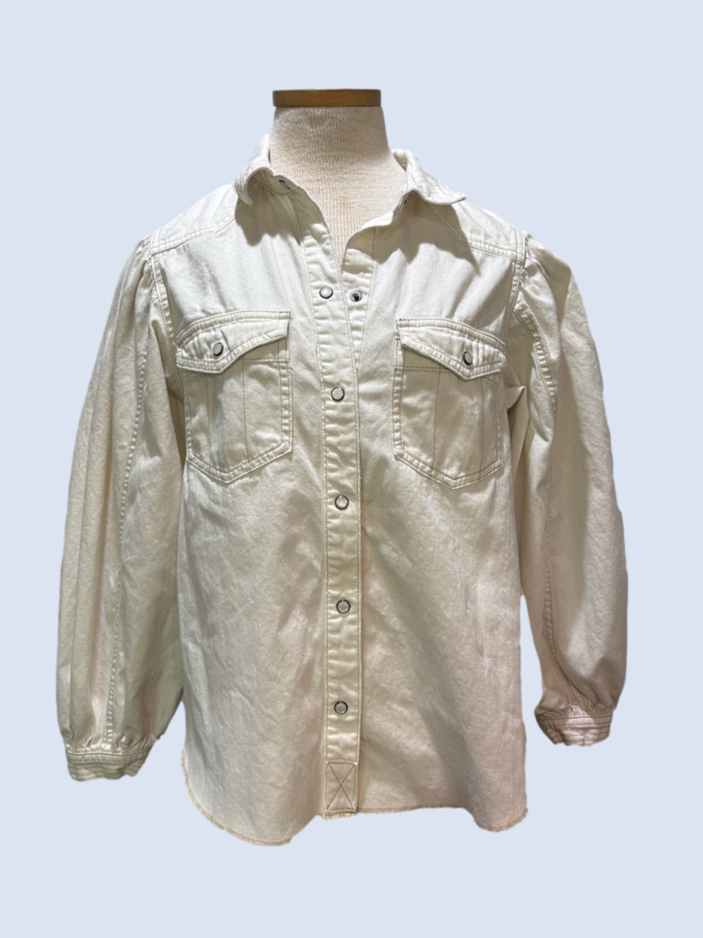 We The Free sz S cream colored western pearl snap cowgirl shirt